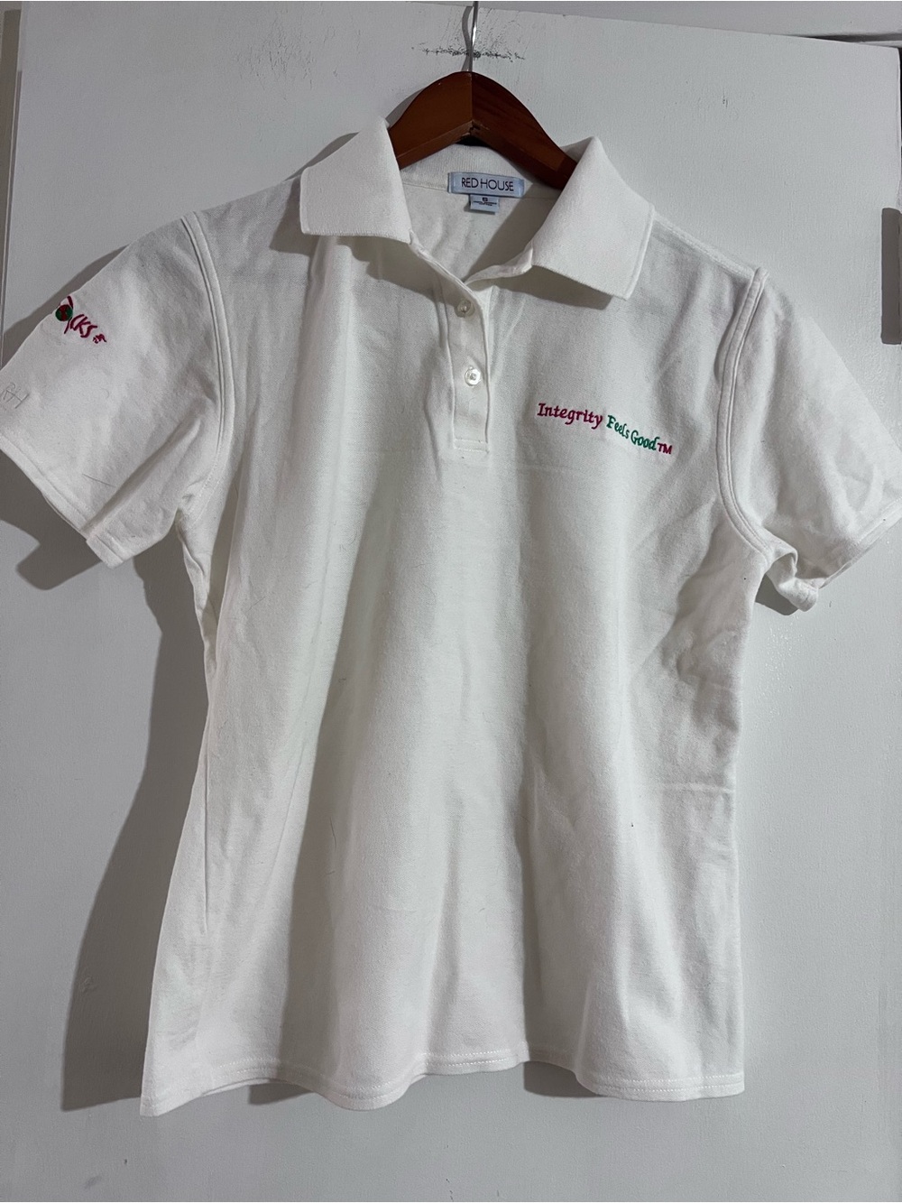 Red House Women’s White Polo Shirt with Embroidered Detail in Small